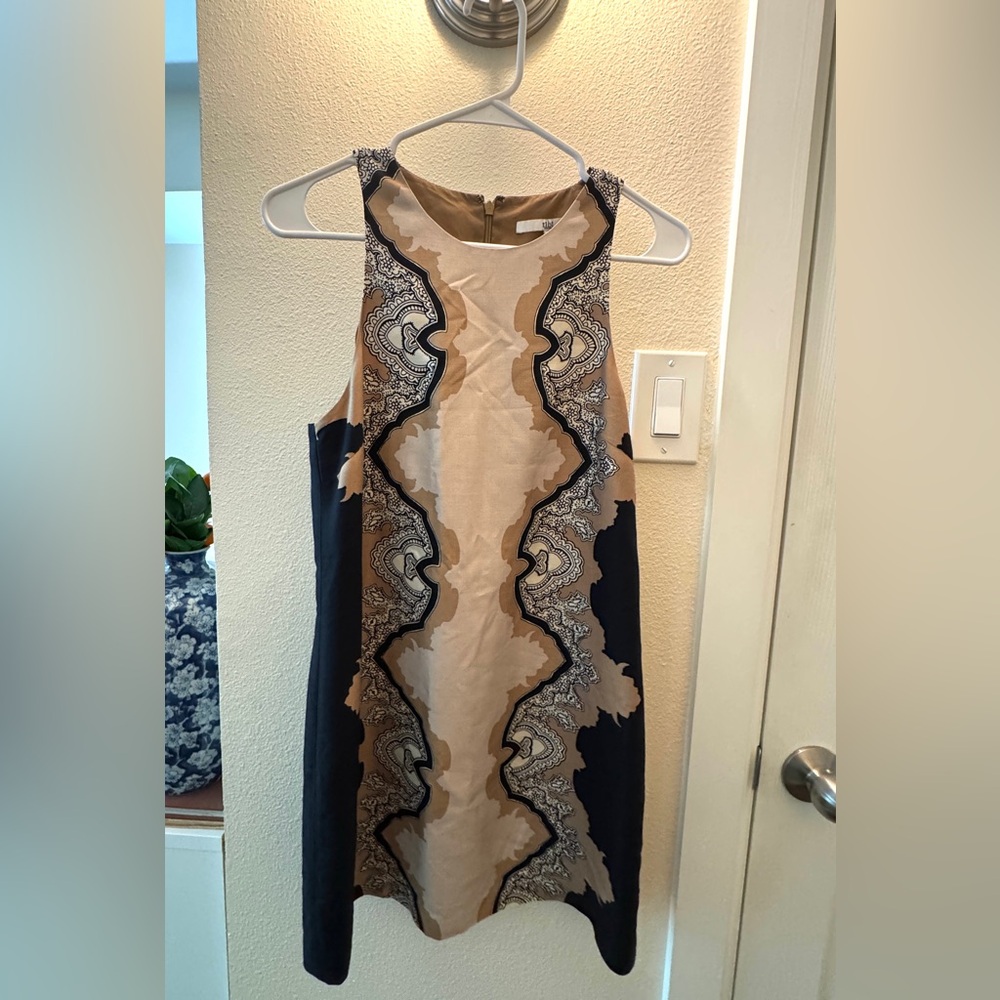 Tibi Beige and Navy Patterned Midi Dress